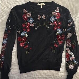 Maje Black Floral Embroidered Sweater